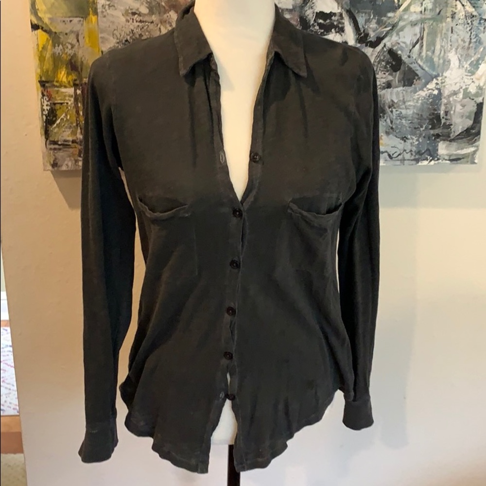 Charcoal fitted button up blouse size S/6
